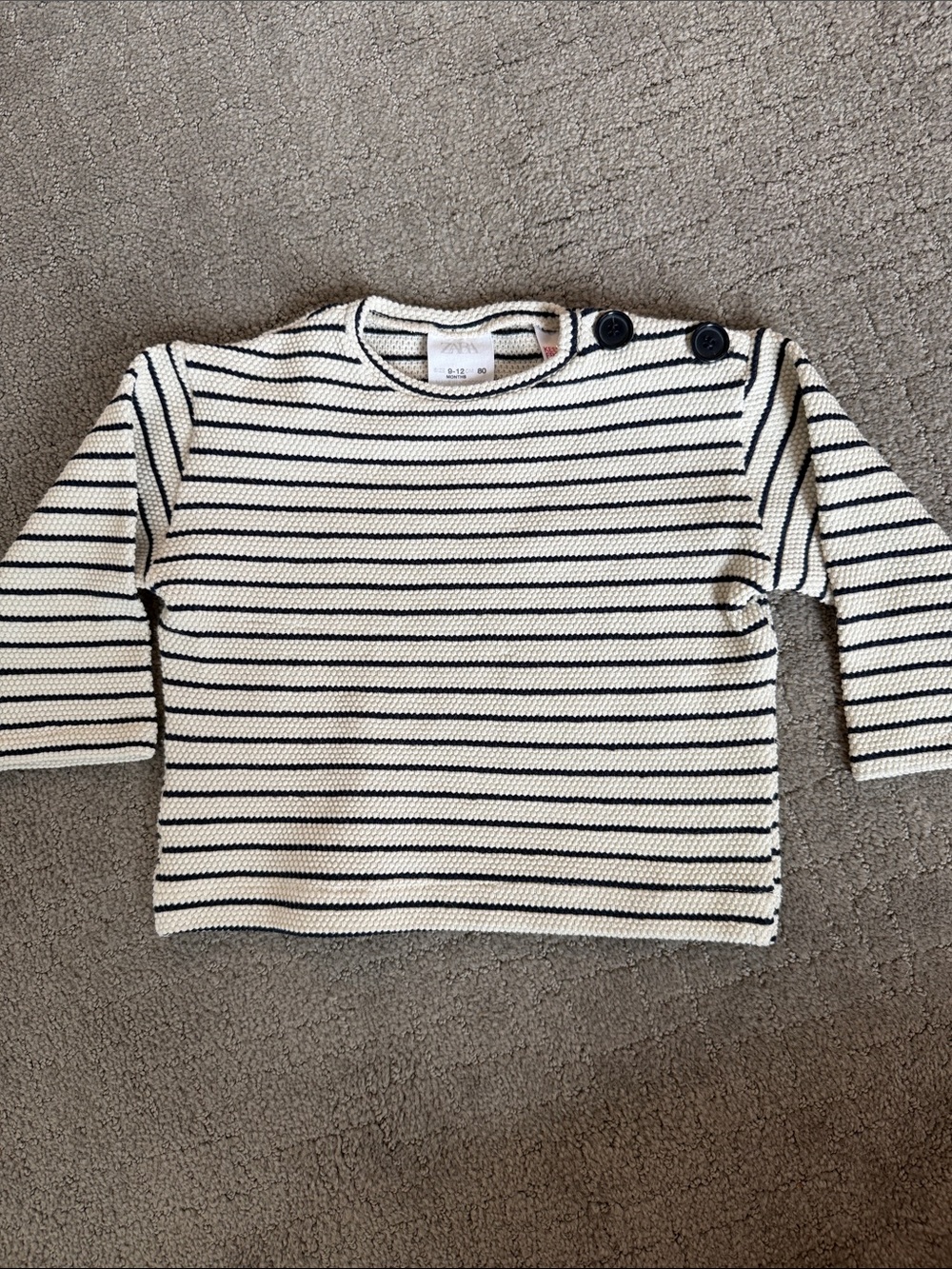 Zara Cream & Black Striped Knit Sweater with Shoulder Buttons